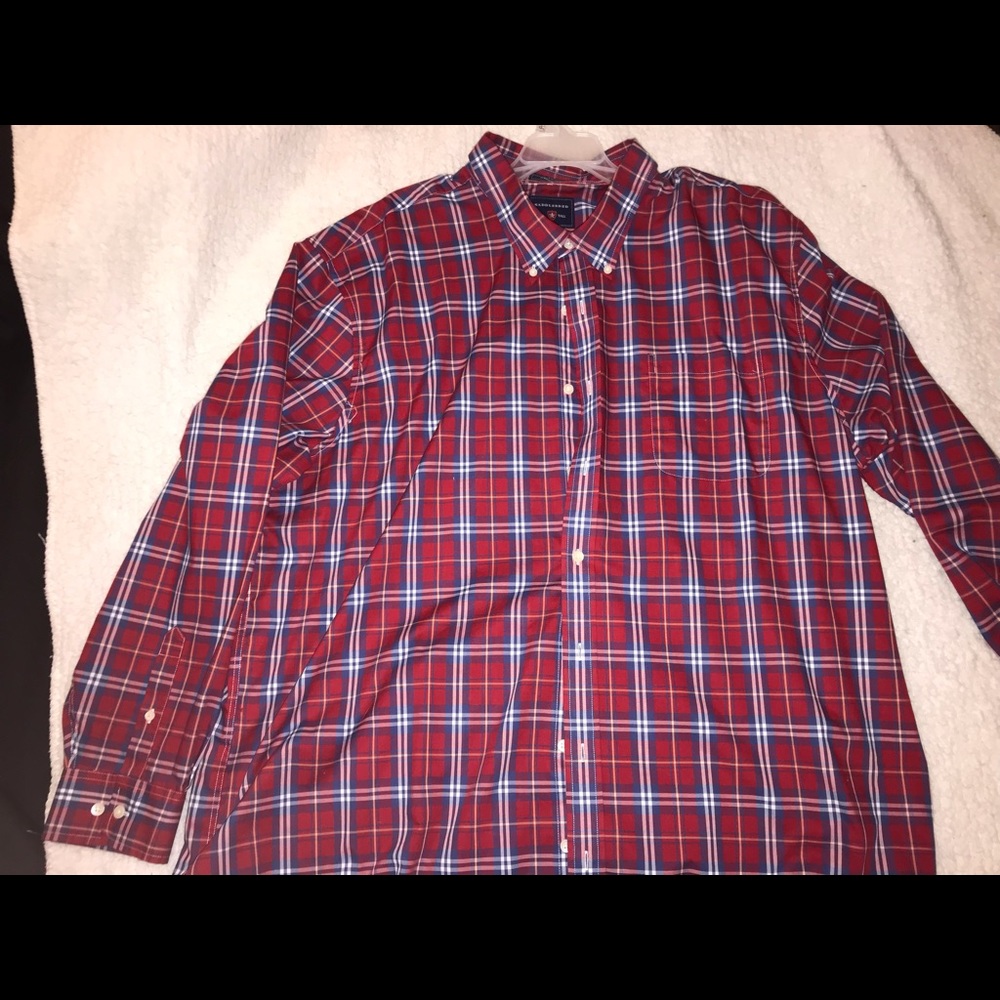 Men’s button up long sleeve dress shirt.